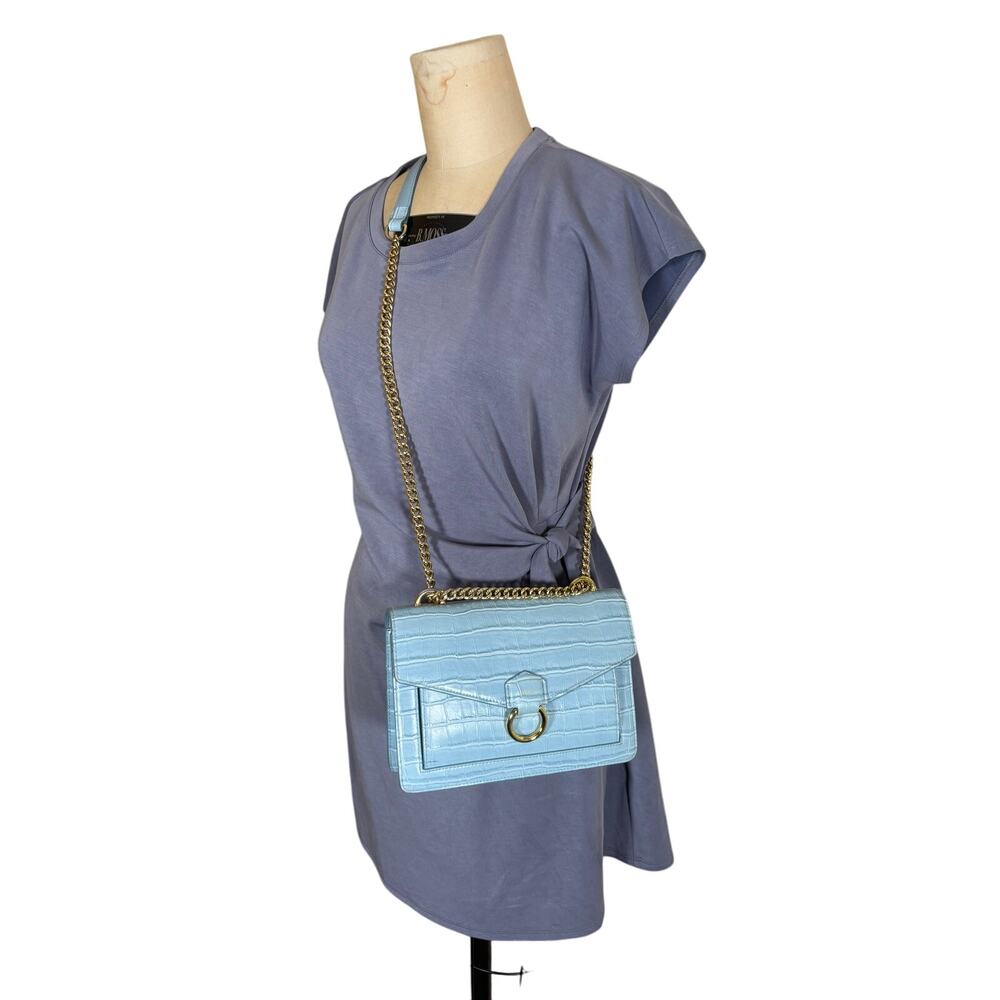 JW Pei Blue Croc embossed crossbody